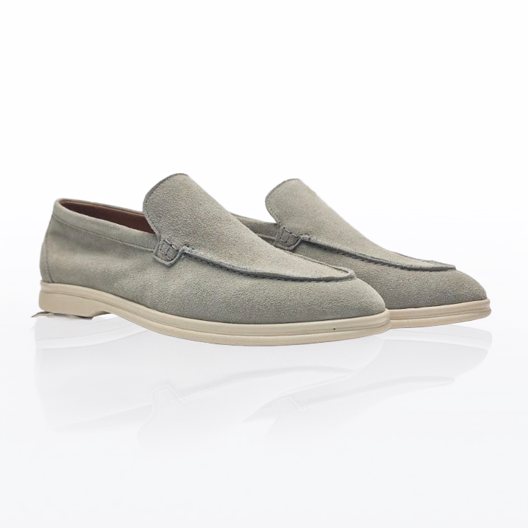 Loafers Estivo in Suede Grigio Chiaro con Fondo Gomma Leggera