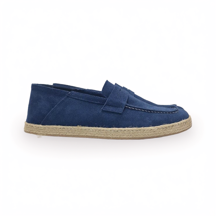 Loafers Estivo in Suede Blu con Fondo in Paglia e Gomma