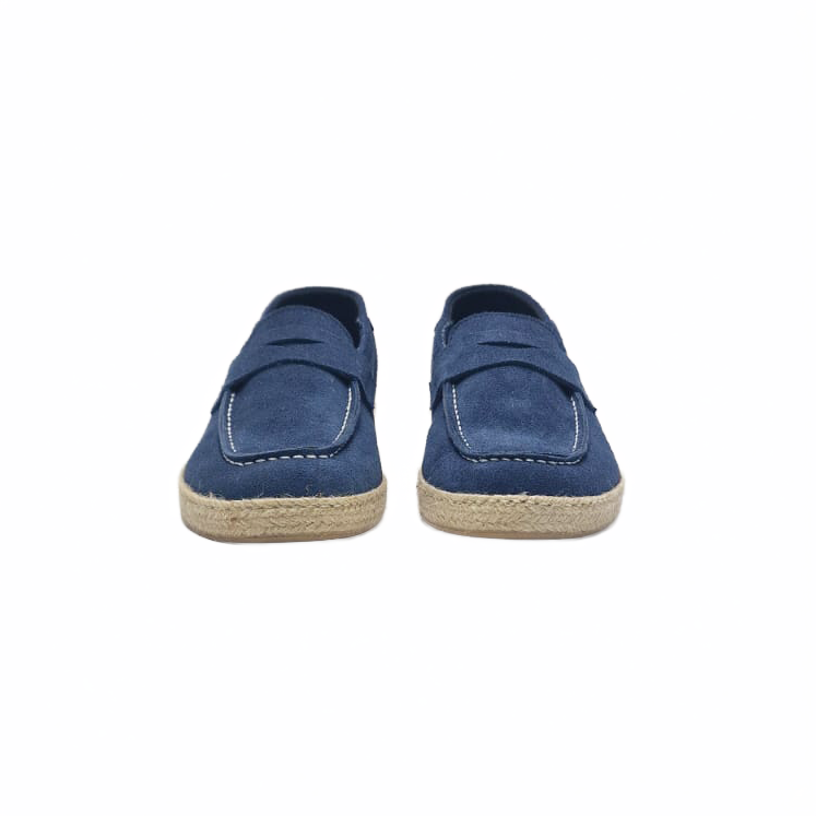 Loafers Estivo in Suede Blu con Fondo in Paglia e Gomma