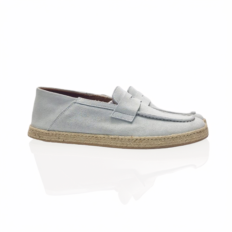 Loafers Estivo in Suede Grigio Ghiaccio con Fondo in Corda