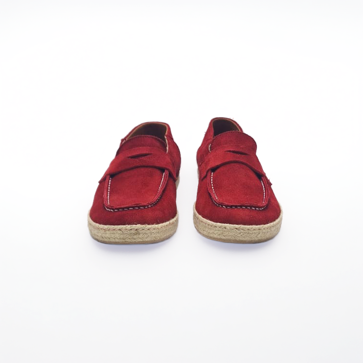 Loafers Estivo in Suede Rosso Rubino con Fondo in Corda