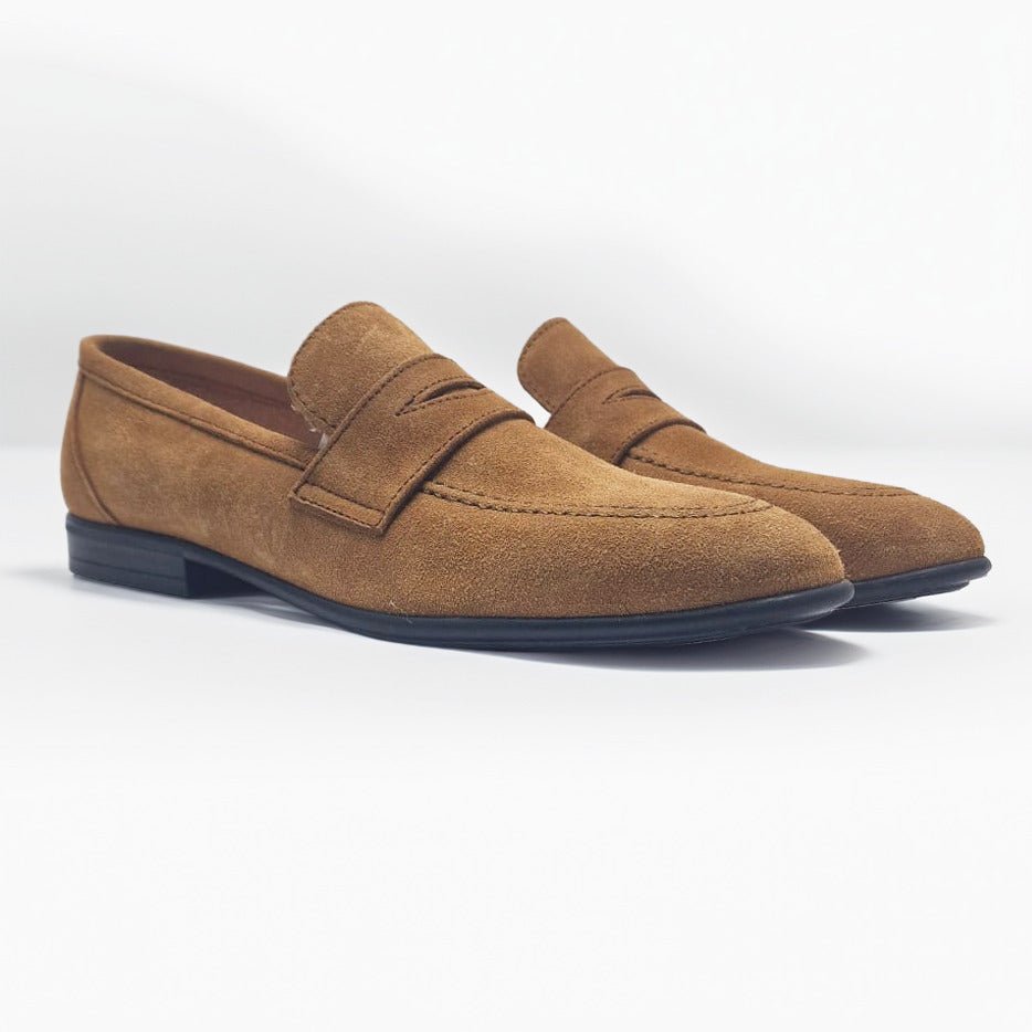 Loafers Estive in Suede Color Cuoio Chiaro con Fondo Gomma Leggera - Zero55lab