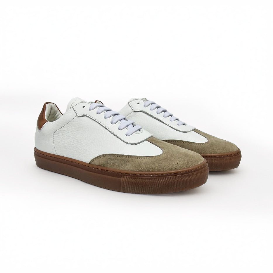Sneakers Basse Bicolor in Pelle Bianca e Suede Grigio - Zero55lab