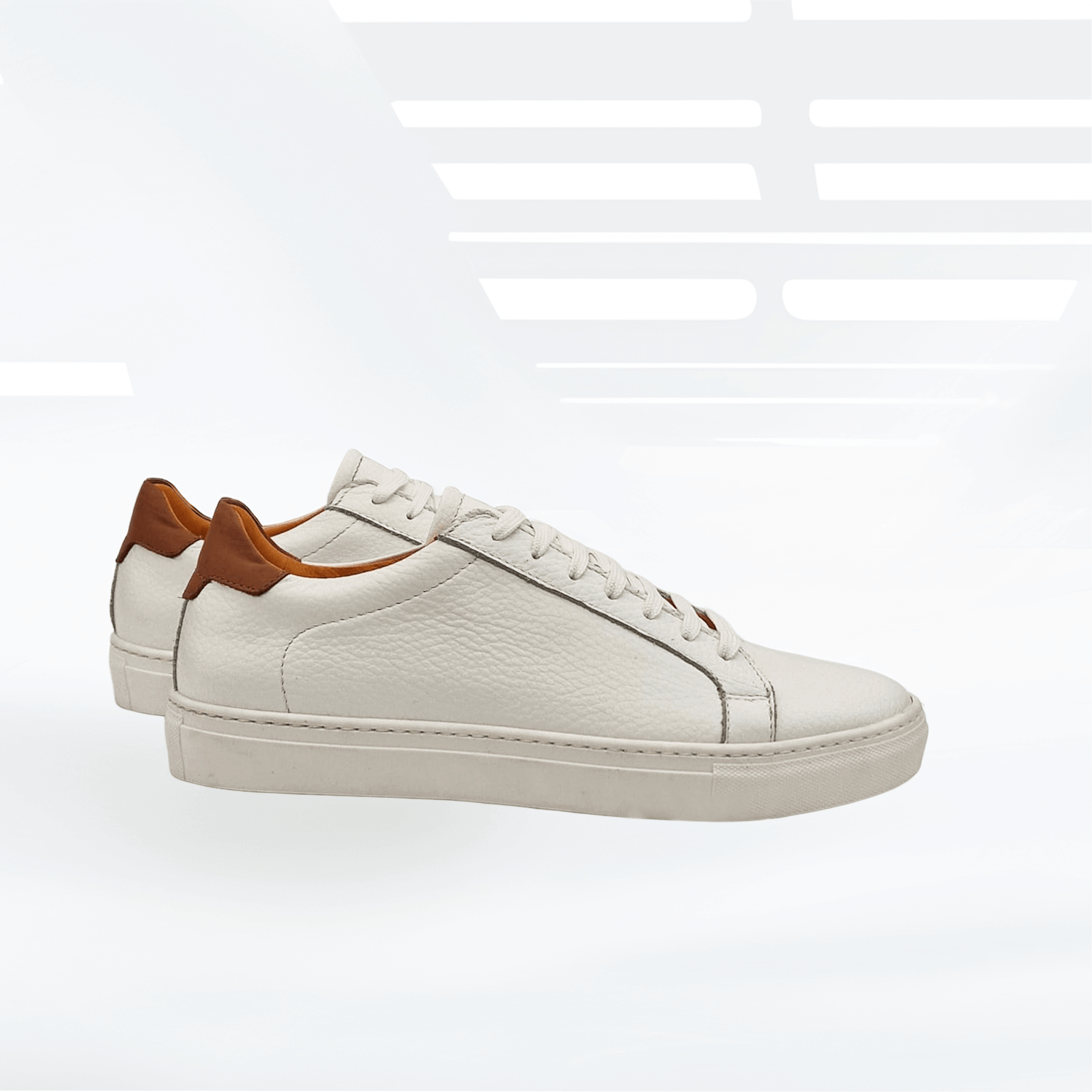 Sneakers Minimaliste in Pelle Bianca con Dettaglio Color Cuoio