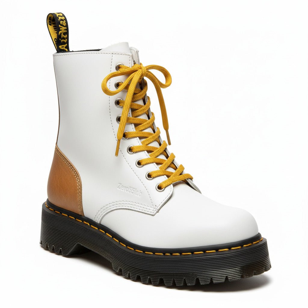 Stivaletto 'Zero55Lab' Platform in Pelle Bianca: L'Icona Combat in Versione Luminosa - Zero55lab