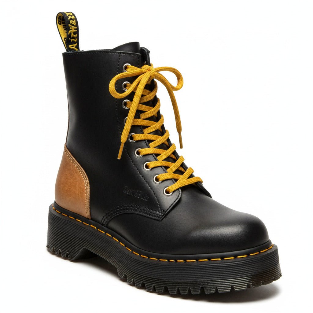 Zero55Lab' Platform in Pelle Nera: Eleganza Combat con Dettagli a Contrasto - Zero55lab